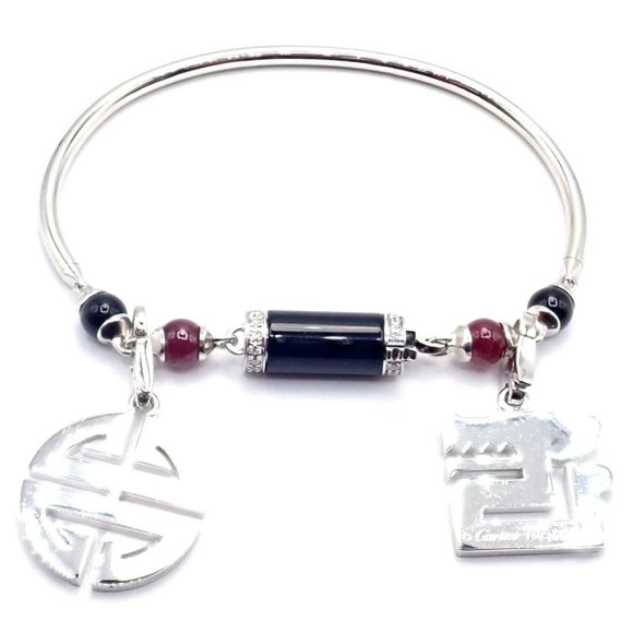 Cartier Le Baiser Du Dragon 18k Gold Diamond Ruby Onyx 2 Charms Bangle Bracelet - Picture 4 of 11